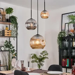 Ripoll Suspension, Boule lumineuse, Suspension, Suspension grappe Ambre, Chrome, Fumé, 3 lumières