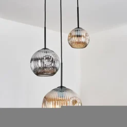 Ripoll Suspension, Boule lumineuse, Suspension, Suspension grappe Ambre, Chrome, Fumé, 3 lumières