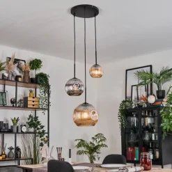 Ripoll Suspension, Boule lumineuse, Suspension, Suspension grappe Ambre, Chrome, Fumé, 3 lumières