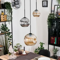 Ripoll Suspension, Boule lumineuse, Suspension, Suspension grappe Ambre, Chrome, Fumé, 3 lumières