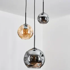 Ripoll Suspension, Boule lumineuse, Suspension, Suspension grappe Ambre, Fumé, 3 lumières
