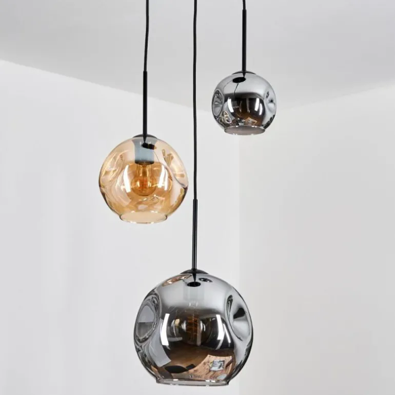 Ripoll Suspension, Boule lumineuse, Suspension, Suspension grappe Ambre, Fumé, 3 lumières