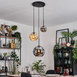 Ripoll Suspension, Boule lumineuse, Suspension, Suspension grappe Ambre, Fumé, 3 lumières