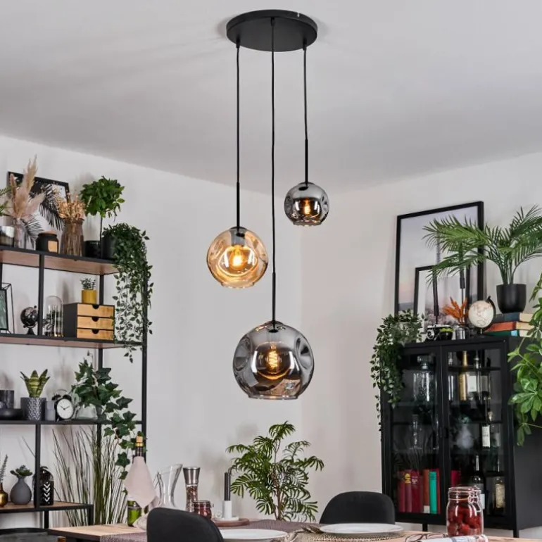 Ripoll Suspension, Boule lumineuse, Suspension, Suspension grappe Ambre, Fumé, 3 lumières