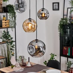 Ripoll Suspension, Boule lumineuse, Suspension, Suspension grappe Ambre, Fumé, 3 lumières