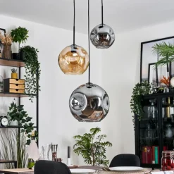 Ripoll Suspension, Boule lumineuse, Suspension, Suspension grappe Ambre, Fumé, 3 lumières