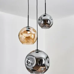 Ripoll Suspension, Boule lumineuse, Suspension, Suspension grappe Ambre, Fumé, 3 lumières