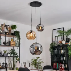 Ripoll Suspension, Boule lumineuse, Suspension, Suspension grappe Ambre, Fumé, 3 lumières