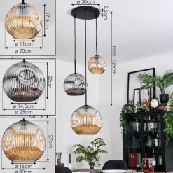 Ripoll Suspension, Boule lumineuse, Suspension, Suspension grappe Ambre, Chrome, Fumé, 3 lumières