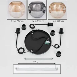 Ripoll Suspension, Boule lumineuse, Suspension, Suspension grappe Ambre, Chrome, Fumé, 3 lumières