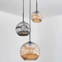 Ripoll Suspension, Boule lumineuse, Suspension, Suspension grappe Ambre, Chrome, Fumé, 3 lumières