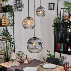 Ripoll Suspension, Boule lumineuse, Suspension, Suspension grappe Ambre, Clair, Fumé, 3 lumières