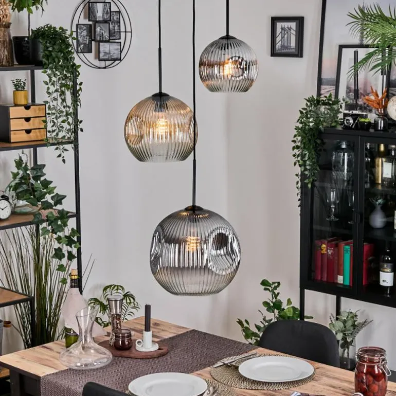 Ripoll Suspension, Boule lumineuse, Suspension, Suspension grappe Ambre, Clair, Fumé, 3 lumières