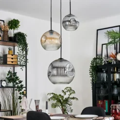 Ripoll Suspension, Boule lumineuse, Suspension, Suspension grappe Ambre, Clair, Fumé, 3 lumières