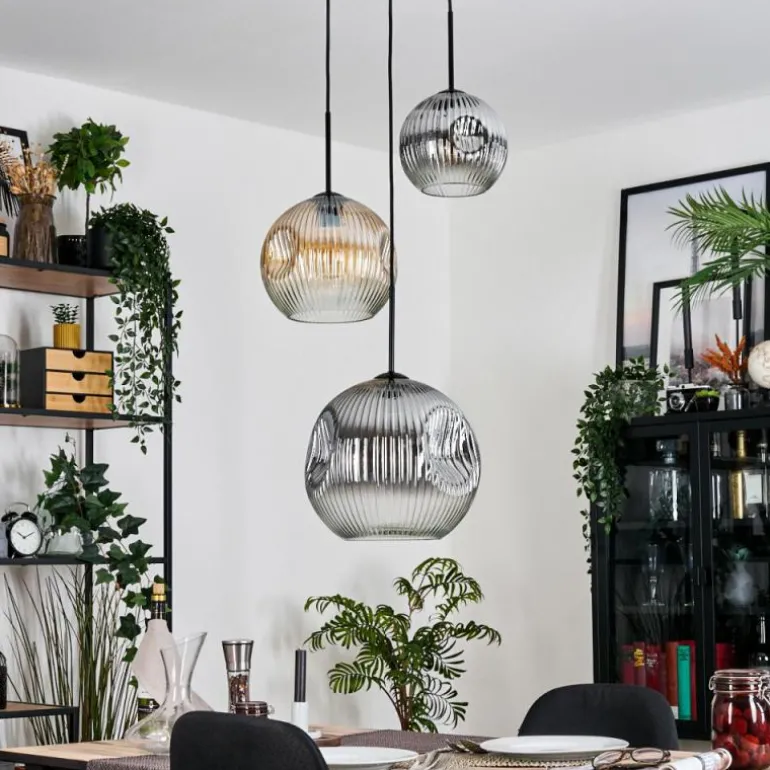 Ripoll Suspension, Boule lumineuse, Suspension, Suspension grappe Ambre, Clair, Fumé, 3 lumières