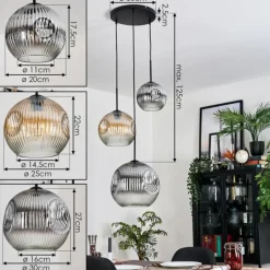 Ripoll Suspension, Boule lumineuse, Suspension, Suspension grappe Ambre, Clair, Fumé, 3 lumières