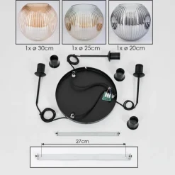 Ripoll Suspension, Boule lumineuse, Suspension, Suspension grappe Ambre, Clair, Fumé, 3 lumières
