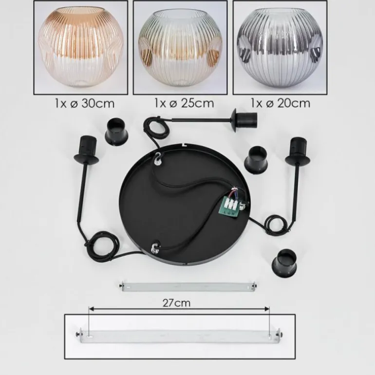Ripoll Suspension, Boule lumineuse, Suspension, Suspension grappe Ambre, Clair, Fumé, 3 lumières