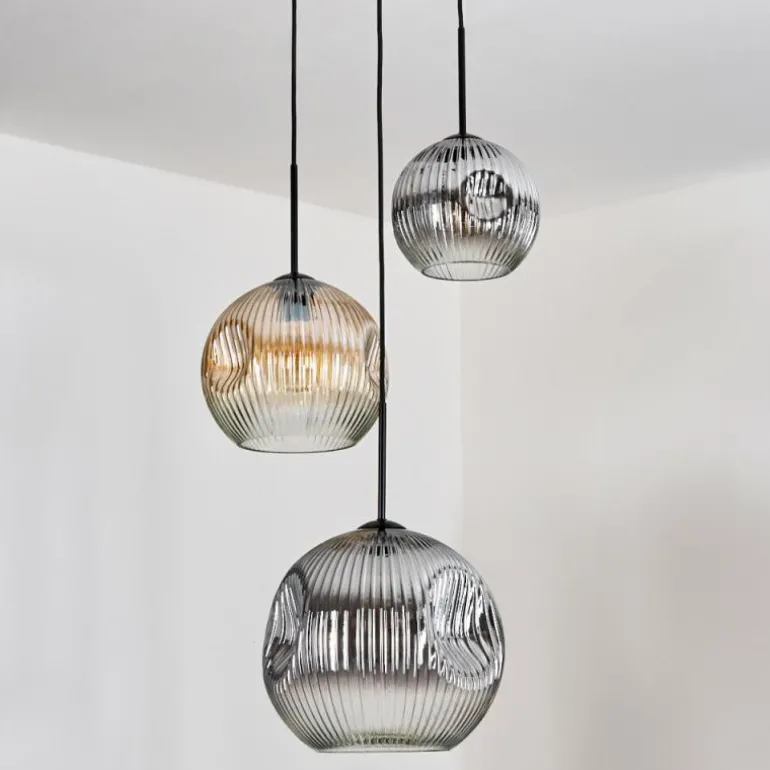 Ripoll Suspension, Boule lumineuse, Suspension, Suspension grappe Ambre, Clair, Fumé, 3 lumières