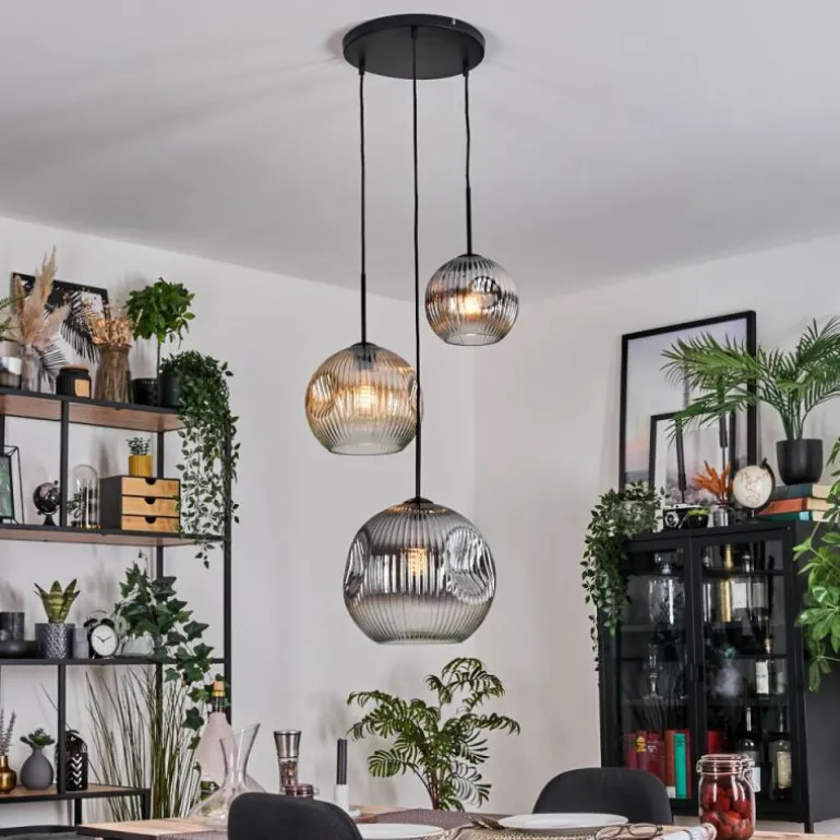 Ripoll Suspension, Boule lumineuse, Suspension, Suspension grappe Ambre, Clair, Fumé, 3 lumières