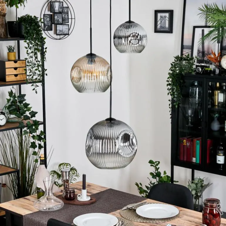 Ripoll Suspension, Boule lumineuse, Suspension, Suspension grappe Ambre, Clair, Fumé, 3 lumières