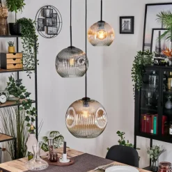 Ripoll Suspension, Boule lumineuse, Suspension, Suspension grappe Ambre, Clair, Fumé, 3 lumières