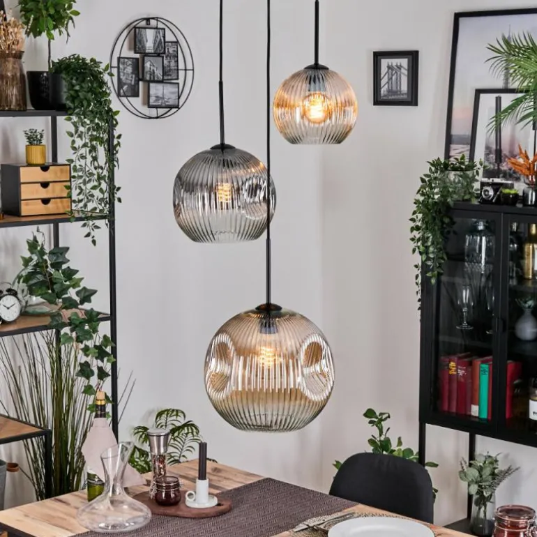 Ripoll Suspension, Boule lumineuse, Suspension, Suspension grappe Ambre, Clair, Fumé, 3 lumières