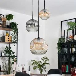 Ripoll Suspension, Boule lumineuse, Suspension, Suspension grappe Ambre, Clair, Fumé, 3 lumières