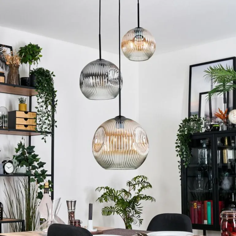 Ripoll Suspension, Boule lumineuse, Suspension, Suspension grappe Ambre, Clair, Fumé, 3 lumières