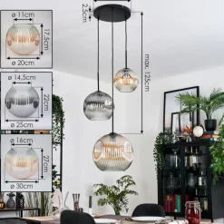 Ripoll Suspension, Boule lumineuse, Suspension, Suspension grappe Ambre, Clair, Fumé, 3 lumières