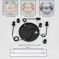 Ripoll Suspension, Boule lumineuse, Suspension, Suspension grappe Ambre, Clair, Fumé, 3 lumières