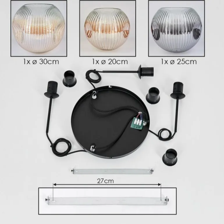 Ripoll Suspension, Boule lumineuse, Suspension, Suspension grappe Ambre, Clair, Fumé, 3 lumières