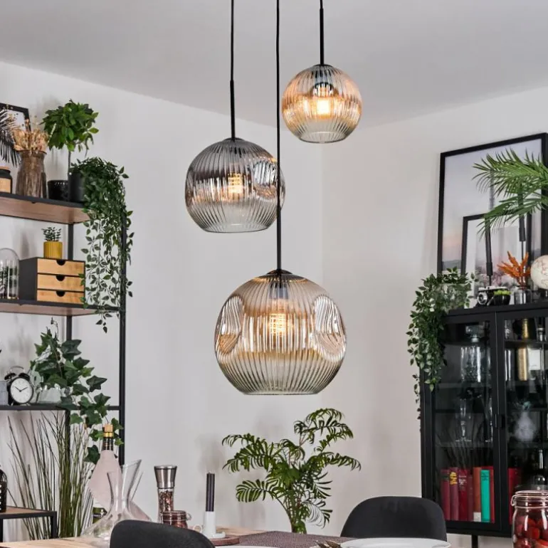 Ripoll Suspension, Boule lumineuse, Suspension, Suspension grappe Ambre, Clair, Fumé, 3 lumières