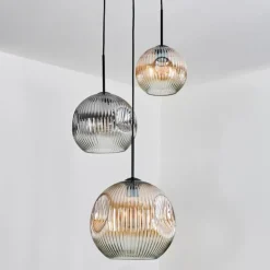 Ripoll Suspension, Boule lumineuse, Suspension, Suspension grappe Ambre, Clair, Fumé, 3 lumières