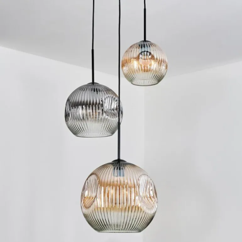Ripoll Suspension, Boule lumineuse, Suspension, Suspension grappe Ambre, Clair, Fumé, 3 lumières