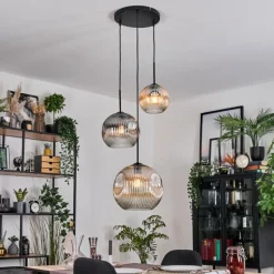 Ripoll Suspension, Boule lumineuse, Suspension, Suspension grappe Ambre, Clair, Fumé, 3 lumières