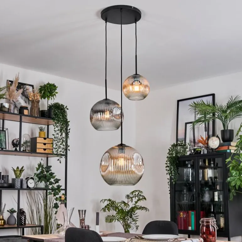 Ripoll Suspension, Boule lumineuse, Suspension, Suspension grappe Ambre, Clair, Fumé, 3 lumières
