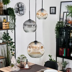 Ripoll Suspension, Boule lumineuse, Suspension, Suspension grappe Ambre, Clair, Fumé, 3 lumières