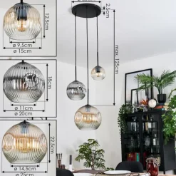 Ripoll Suspension, Boule lumineuse, Suspension grappe Ambre, Clair, Fumé, 3 lumières