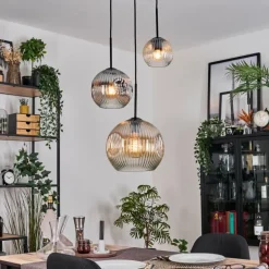 Ripoll Suspension, Boule lumineuse, Suspension grappe Ambre, Clair, Fumé, 3 lumières