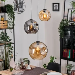 Ripoll Suspension, Boule lumineuse, Suspension grappe Ambre, Fumé, 3 lumières