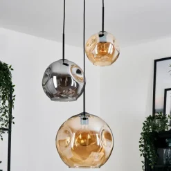 Ripoll Suspension, Boule lumineuse, Suspension grappe Ambre, Fumé, 3 lumières