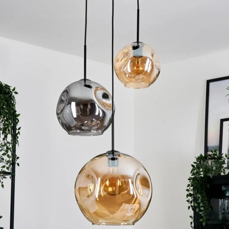 Ripoll Suspension, Boule lumineuse, Suspension grappe Ambre, Fumé, 3 lumières