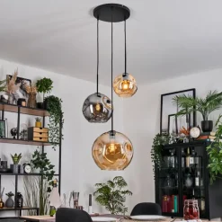 Ripoll Suspension, Boule lumineuse, Suspension grappe Ambre, Fumé, 3 lumières