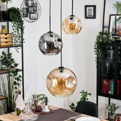 Ripoll Suspension, Boule lumineuse, Suspension grappe Ambre, Fumé, 3 lumières