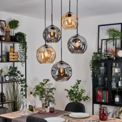 Ripoll Suspension, Boule lumineuse, Suspension grappe Ambre, Fumé, 5 lumières