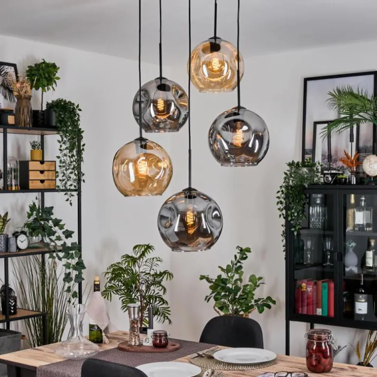 Ripoll Suspension, Boule lumineuse, Suspension grappe Ambre, Fumé, 5 lumières