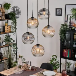 Ripoll Suspension, Boule lumineuse, Suspension grappe Ambre, Clair, Fumé, 5 lumières