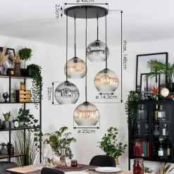 Ripoll Suspension, Boule lumineuse, Suspension grappe Ambre, Clair, Fumé, 5 lumières