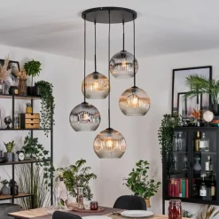 Ripoll Suspension, Boule lumineuse, Suspension grappe Ambre, Clair, Fumé, 5 lumières